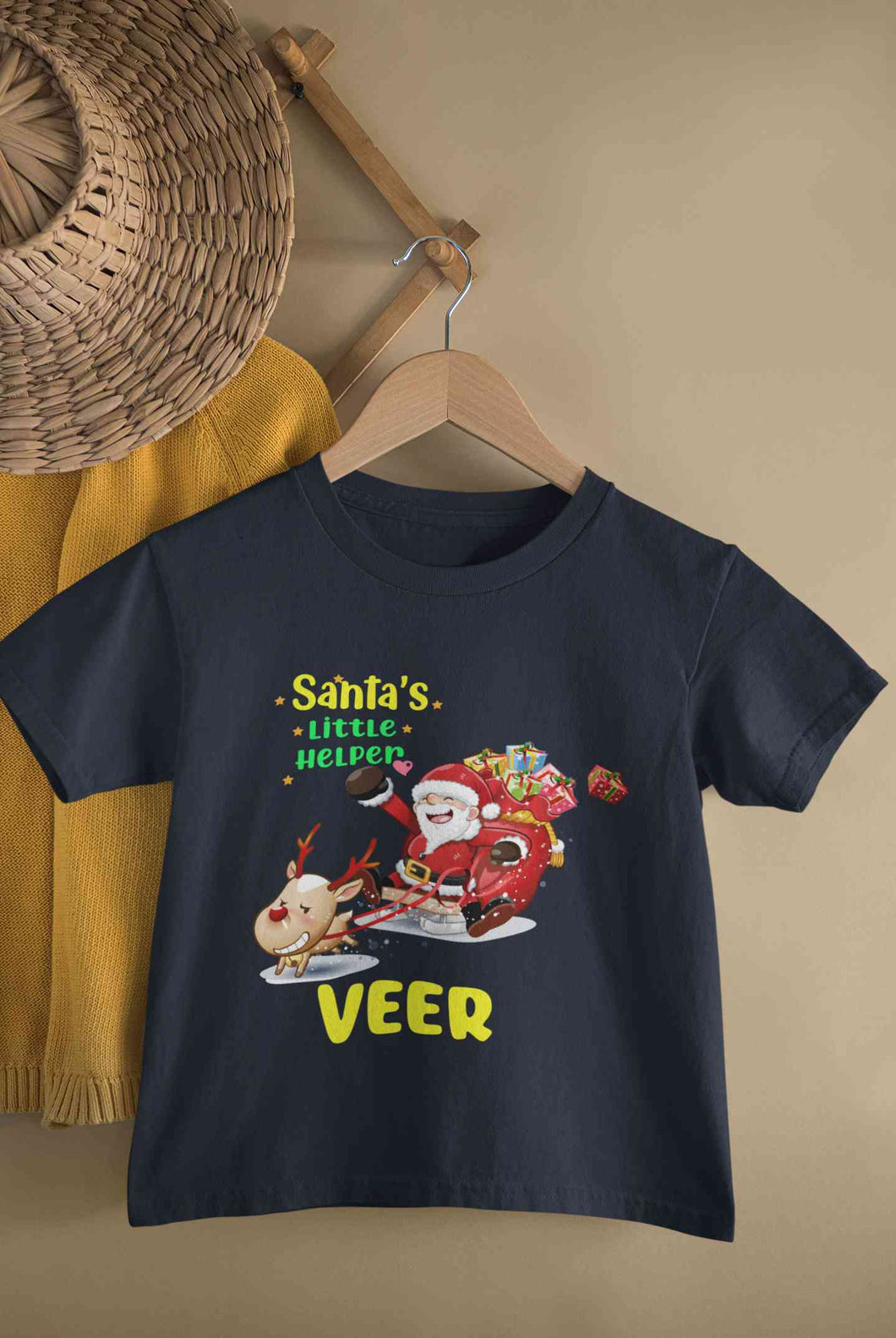 Customized Name Santas Little Helper Christmas Half Sleeves T-Shirt for Boy-KidsFashionVilla