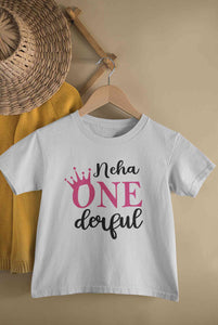 Custom Name First Birthday Half Sleeves T-Shirt For Girls -KidsFashionVilla