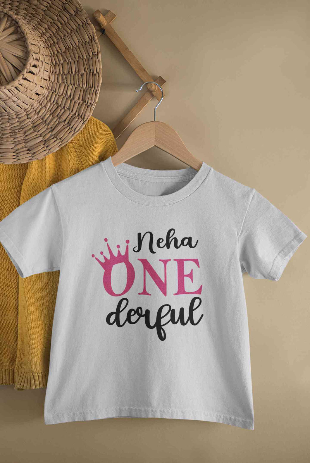 Custom Name First Birthday Half Sleeves T-Shirt For Girls -KidsFashionVilla