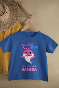 Custom Name Sister Shark Doo Doo Doo Rakhi Half Sleeves T-Shirt For Girls -KidsFashionVilla