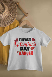 Custom Name First Valentine Half Sleeves T-Shirt for Boy-KidsFashionVilla