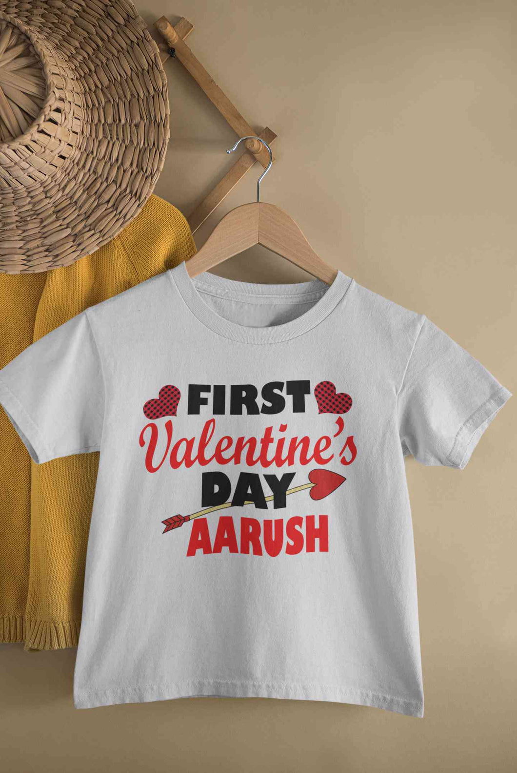 Custom Name First Valentine Half Sleeves T-Shirt for Boy-KidsFashionVilla