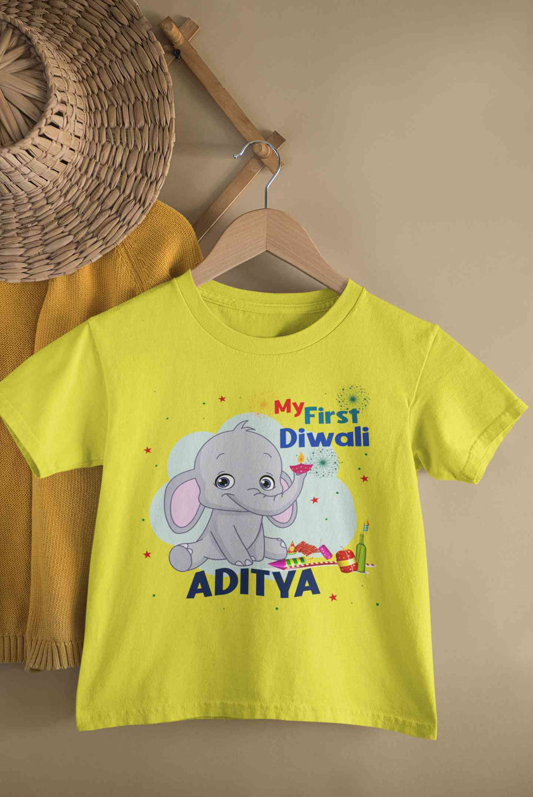Custom Name My First Diwali Half Sleeves T-Shirt for Boy-KidsFashionVilla