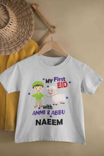 Load image into Gallery viewer, Custom Name My First Eid With Ammi And Abbu Half Sleeves T-Shirt for Boy-KidsFashionVilla
