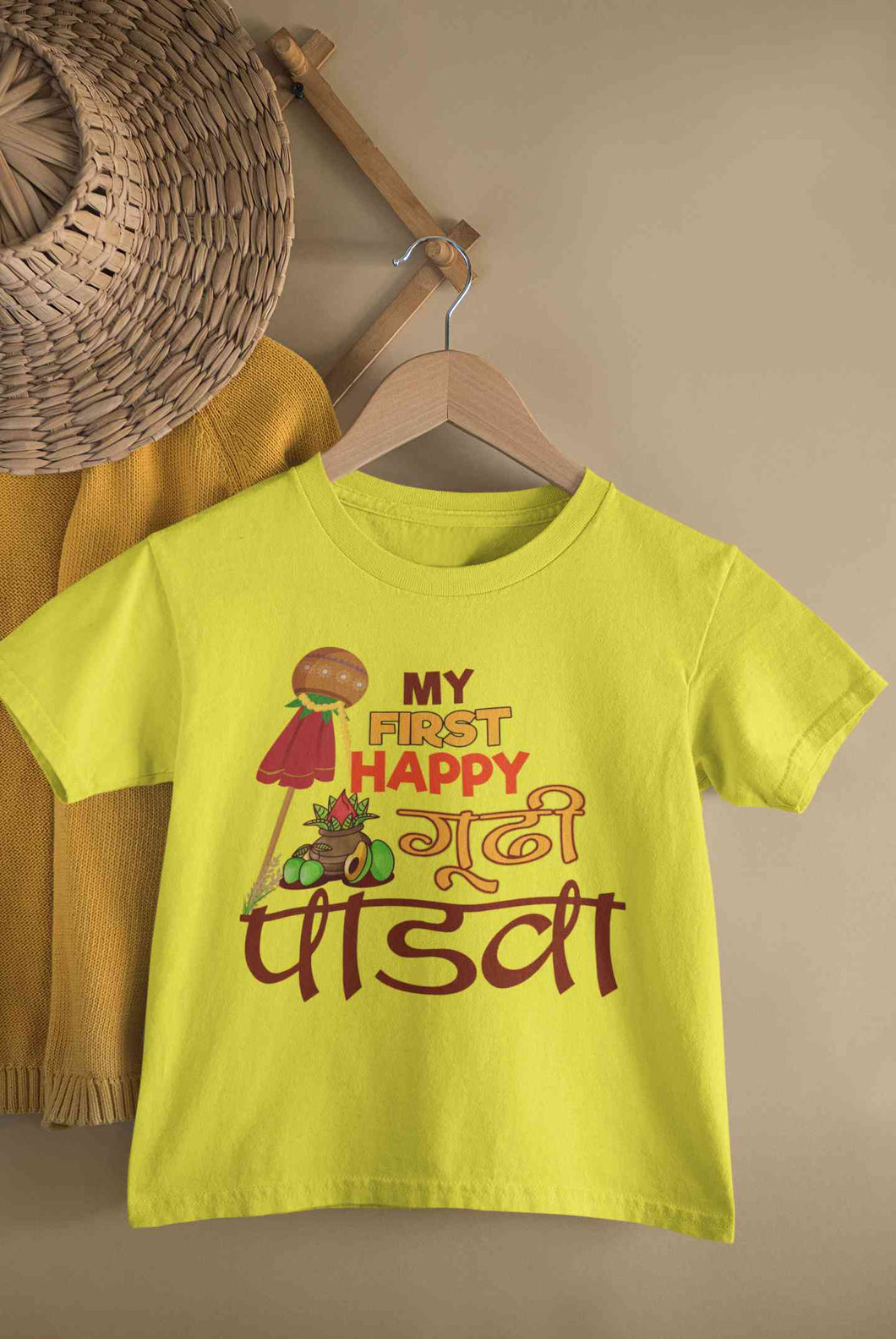 My First Gudipadwa Half Sleeves T-Shirt For Girls -KidsFashionVilla