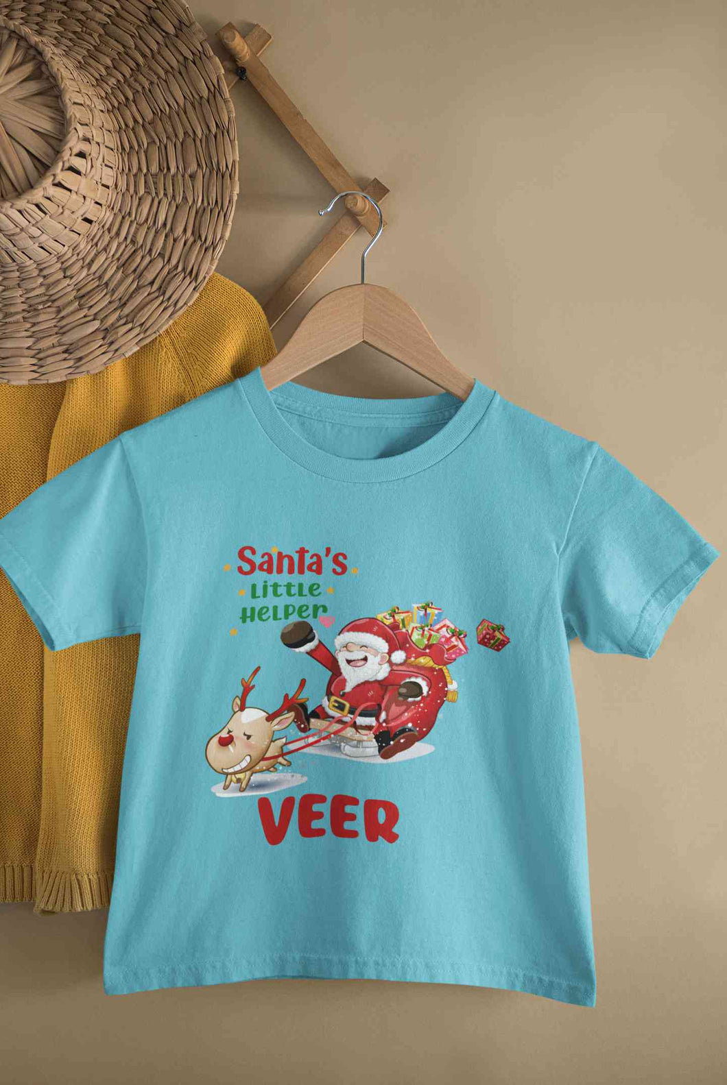 Customized Name Santas Little Helper Christmas Half Sleeves T-Shirt for Boy-KidsFashionVilla