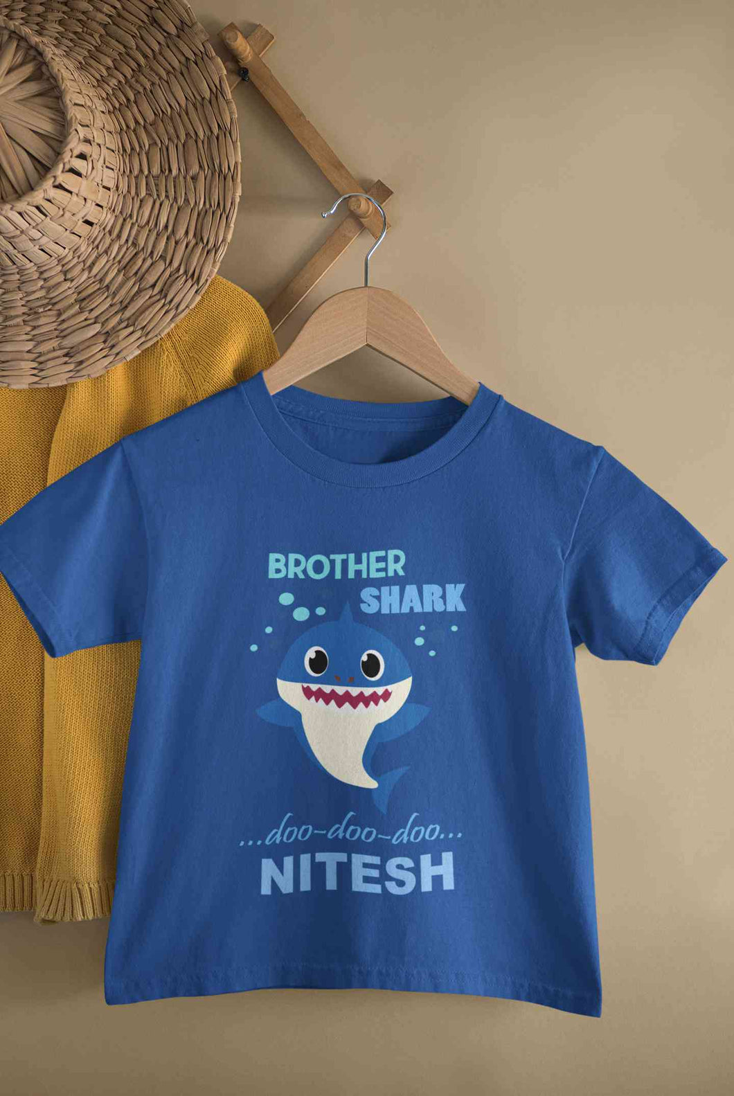 Custom Name Brother Shark Doo Doo Doo Rakhi Half Sleeves T-Shirt for Boy-KidsFashionVilla