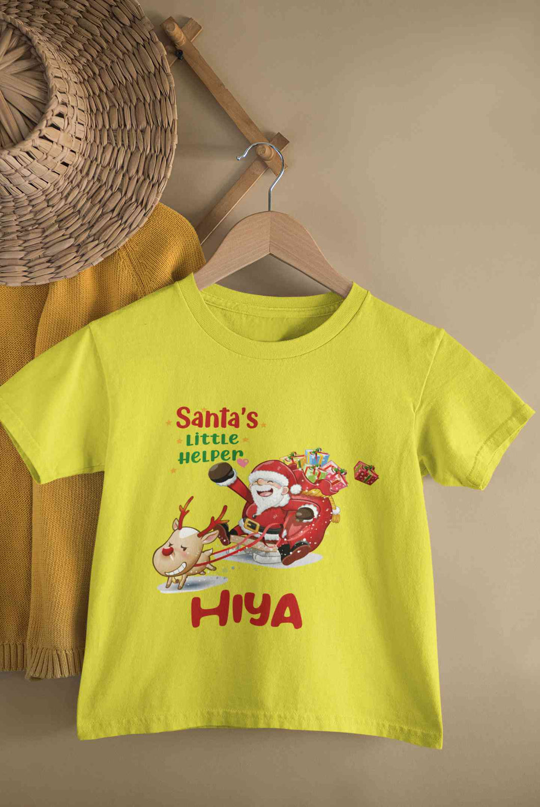 Customized Name Santas Little Helper Christmas Half Sleeves T-Shirt For Girls -KidsFashionVilla