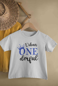 Custom Name First Birthday Half Sleeves T-Shirt for Boy-KidsFashionVilla