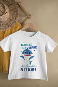 Custom Name Brother Shark Doo Doo Doo Rakhi Half Sleeves T-Shirt for Boy-KidsFashionVilla