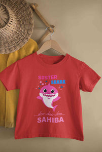 Custom Name Sister Shark Doo Doo Doo Rakhi Half Sleeves T-Shirt For Girls -KidsFashionVilla