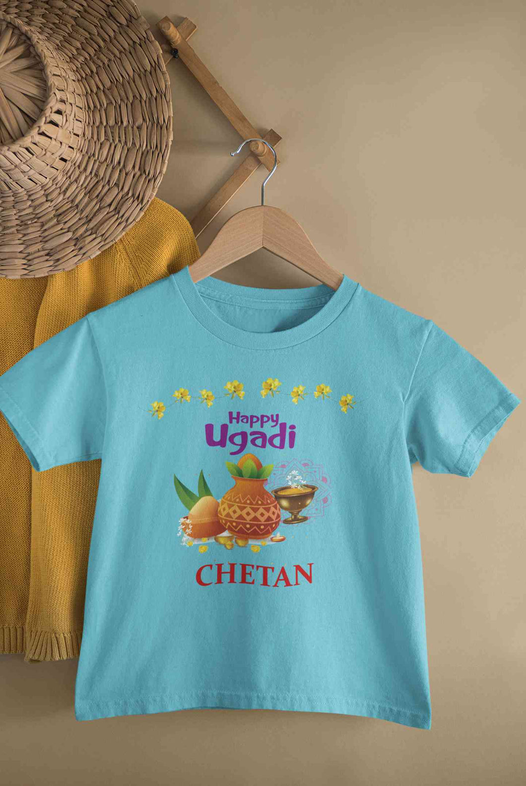 Custom Name Happy Ugadi Half Sleeves T-Shirt for Boy-KidsFashionVilla