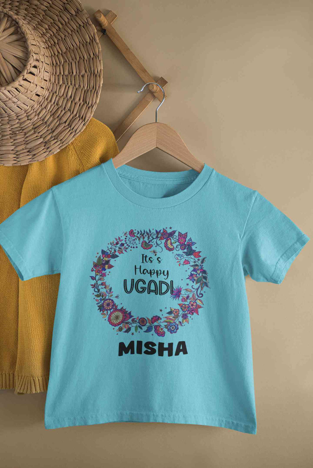 Custom Name Its Happy Ugadi Half Sleeves T-Shirt For Girls -KidsFashionVilla