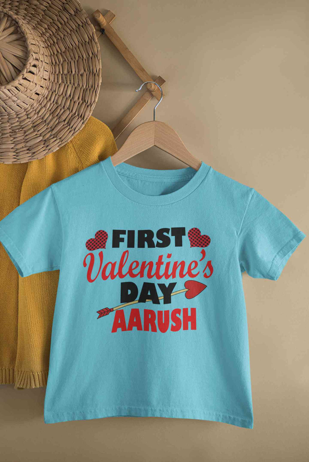 Custom Name First Valentine Half Sleeves T-Shirt for Boy-KidsFashionVilla