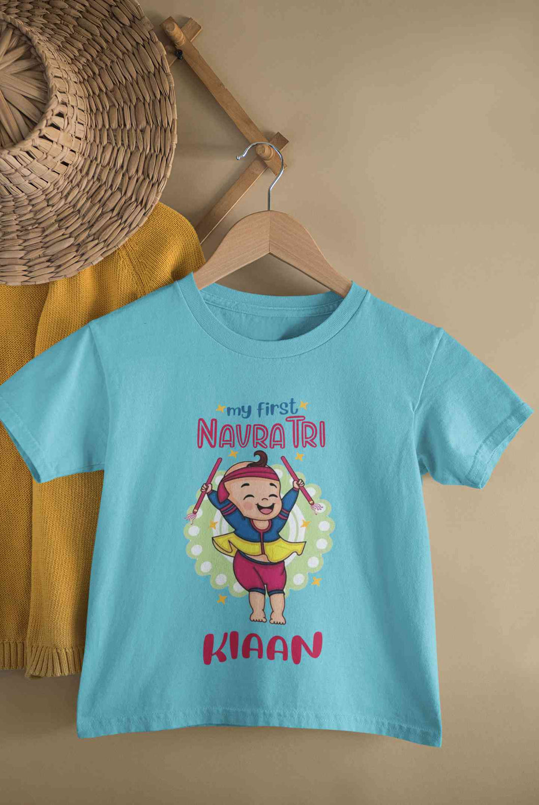 Custom Name My First Navratri Half Sleeves T-Shirt for Boy-KidsFashionVilla