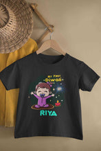 Load image into Gallery viewer, Custom Name My First Diwali Half Sleeves T-Shirt For Girls -KidsFashionVilla
