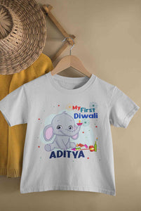 Custom Name My First Diwali Half Sleeves T-Shirt for Boy-KidsFashionVilla