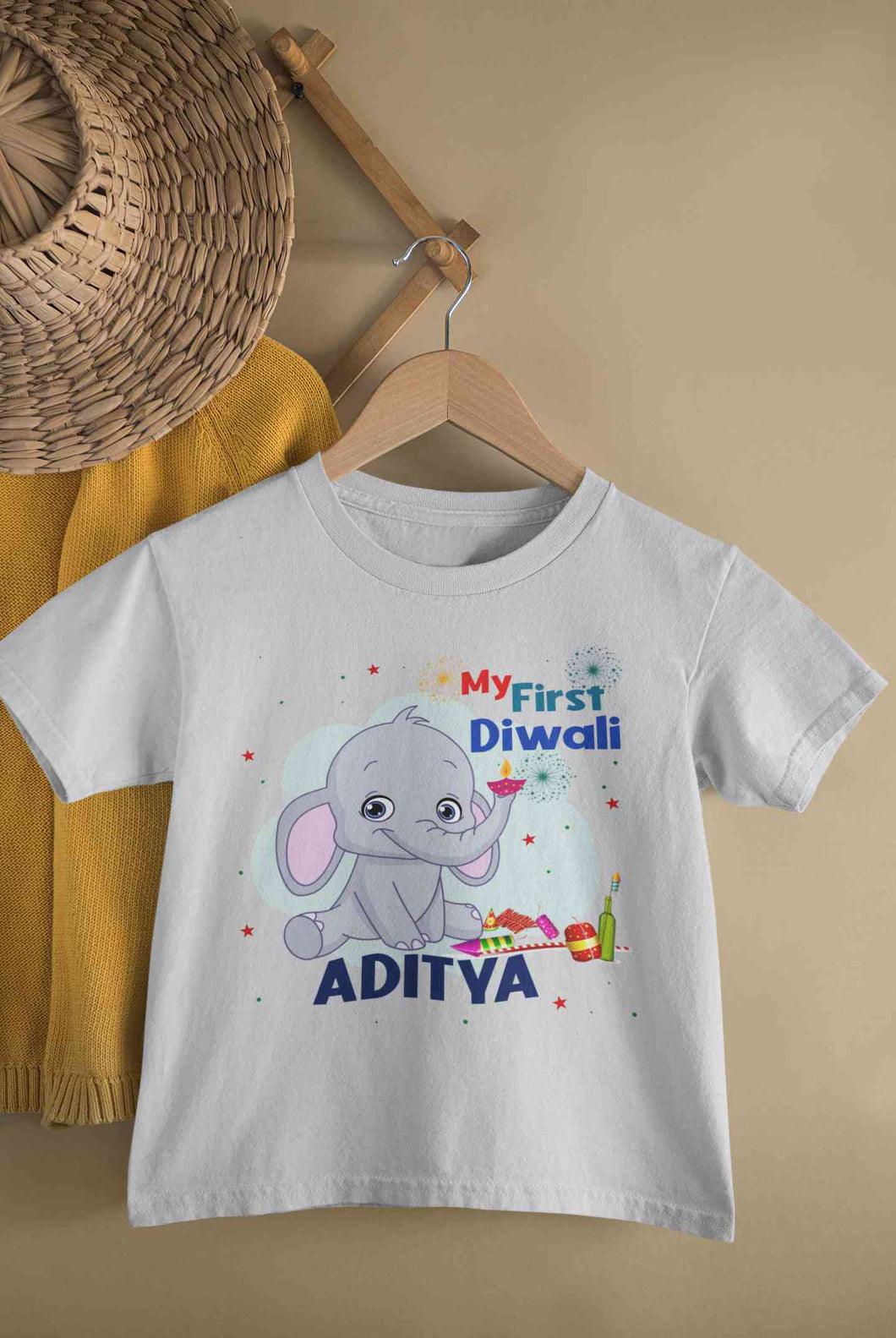 Custom Name My First Diwali Half Sleeves T-Shirt for Boy-KidsFashionVilla