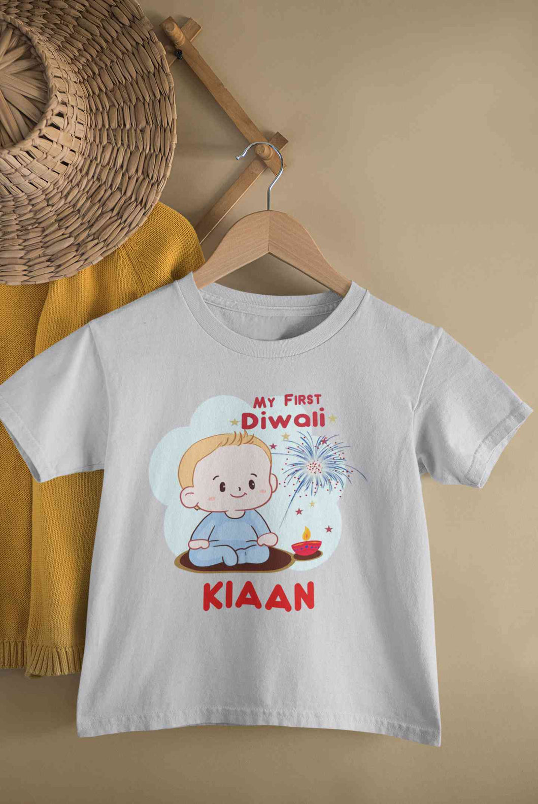 Custom Name My First Diwali Half Sleeves T-Shirt for Boy-KidsFashionVilla