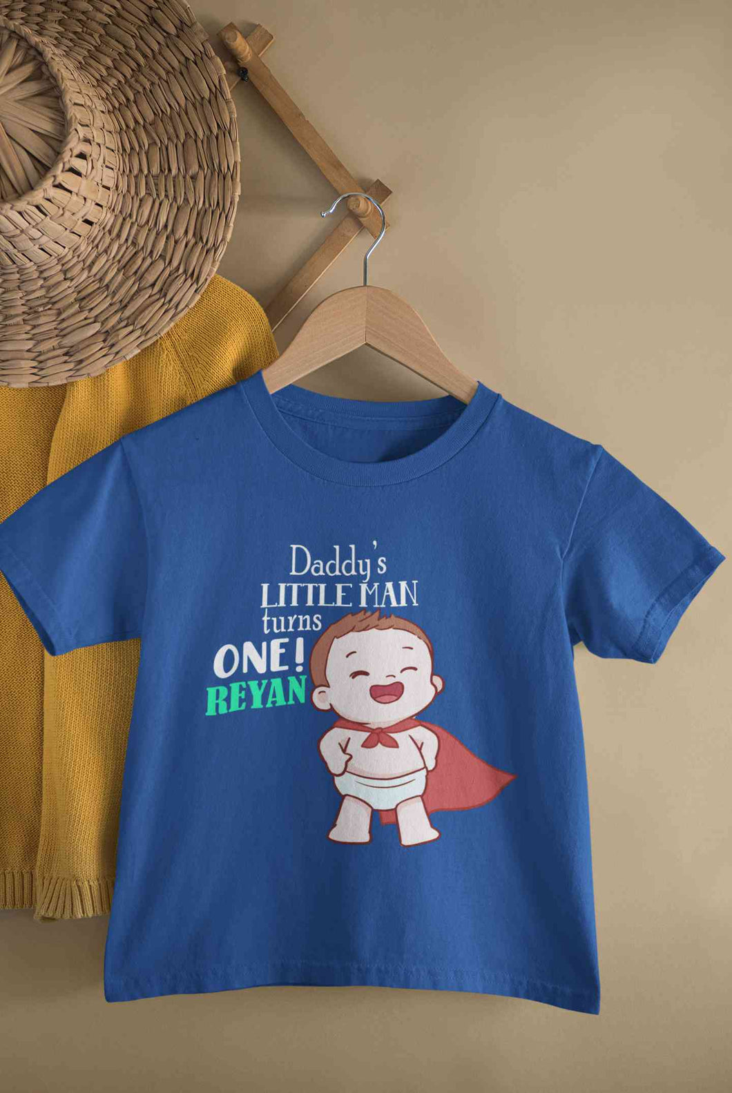 Custom Name Daddys Little Man Turns One First Birthday Half Sleeves T-Shirt for Boy-KidsFashionVilla