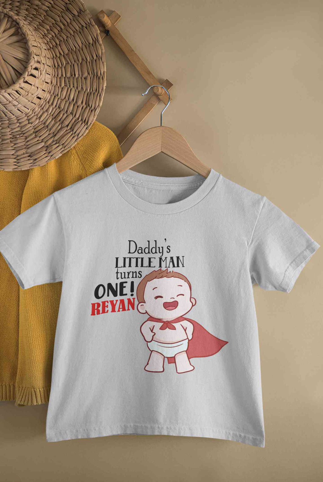 Custom Name Daddys Little Man Turns One First Birthday Half Sleeves T-Shirt for Boy-KidsFashionVilla