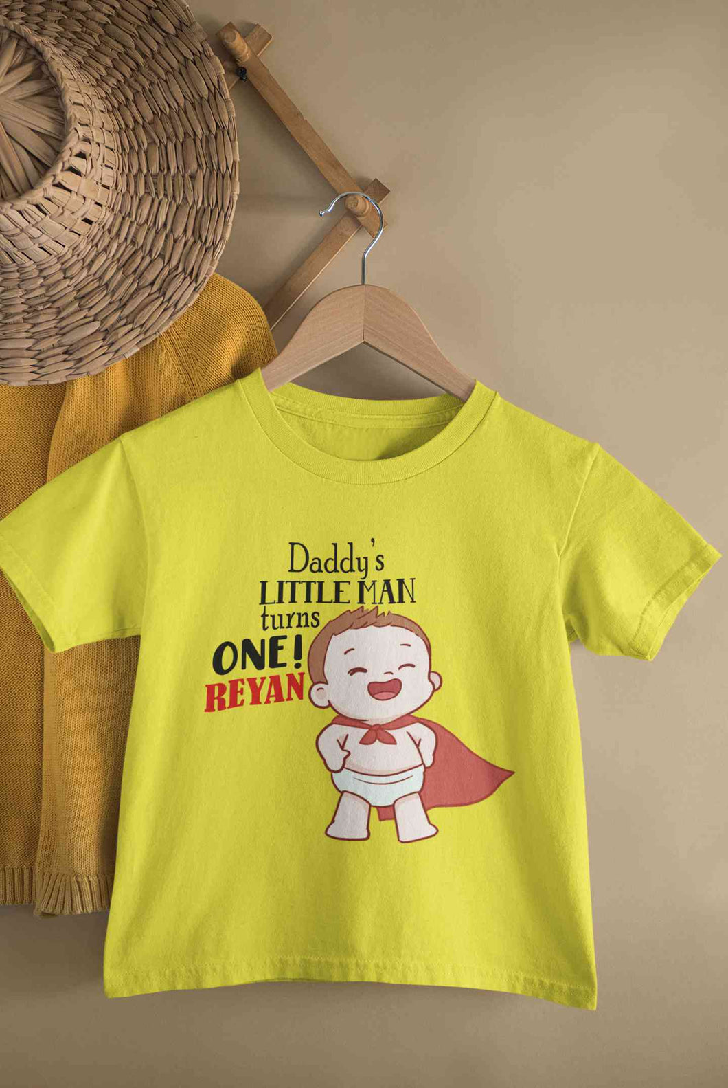 Custom Name Daddys Little Man Turns One First Birthday Half Sleeves T-Shirt for Boy-KidsFashionVilla