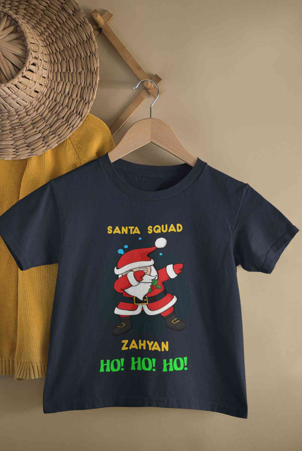 Customized Name Santa Squad Ho Ho Ho Christmas Half Sleeves T-Shirt for Boy-KidsFashionVilla
