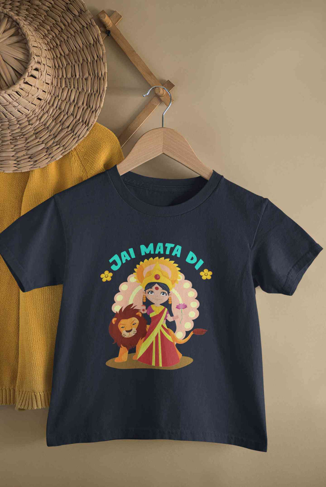 Jai Mata Di Navratri Half Sleeves T-Shirt For Girls -KidsFashionVilla