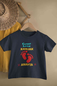 Custom Name Cutest Little Kanjak Navratri Half Sleeves T-Shirt For Girls -KidsFashionVilla