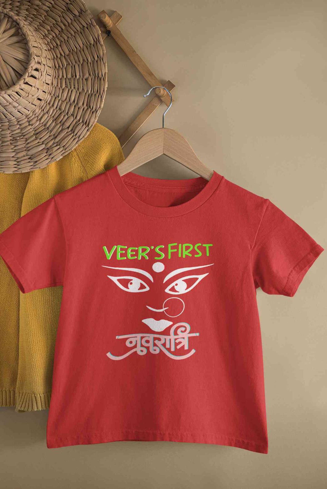 Custom Name First Navratri Durga Pooja Half Sleeves T-Shirt for Boy-KidsFashionVilla