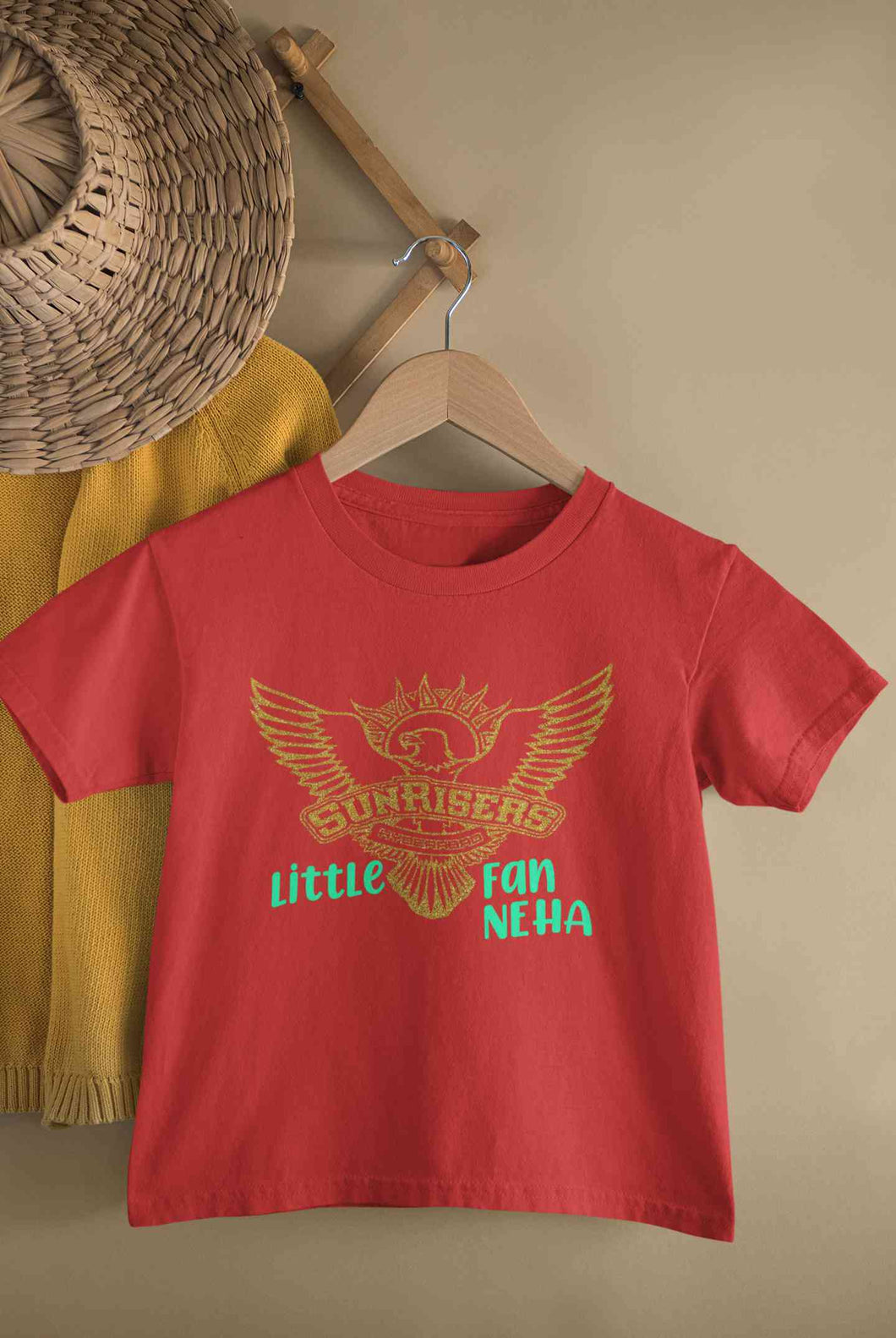 Custom Name IPL SRH Sunrisers Hyderabad Little Fan Half Sleeves T-Shirt For Girls -KidsFashionVilla