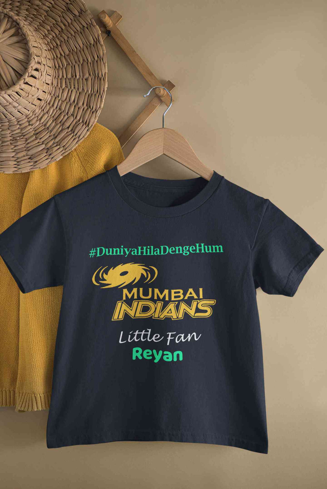 Custom Name IPL MI Mumbai Indians Duniya Hila Denge Hum Boy Half Sleeves T-Shirt for Boy-KidsFashionVilla