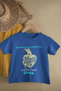 Custom Name IPL KKR Kolkata Knight Riders Korbo Lorbo Jeetbo Re Half Sleeves T-Shirt For Girls -KidsFashionVilla