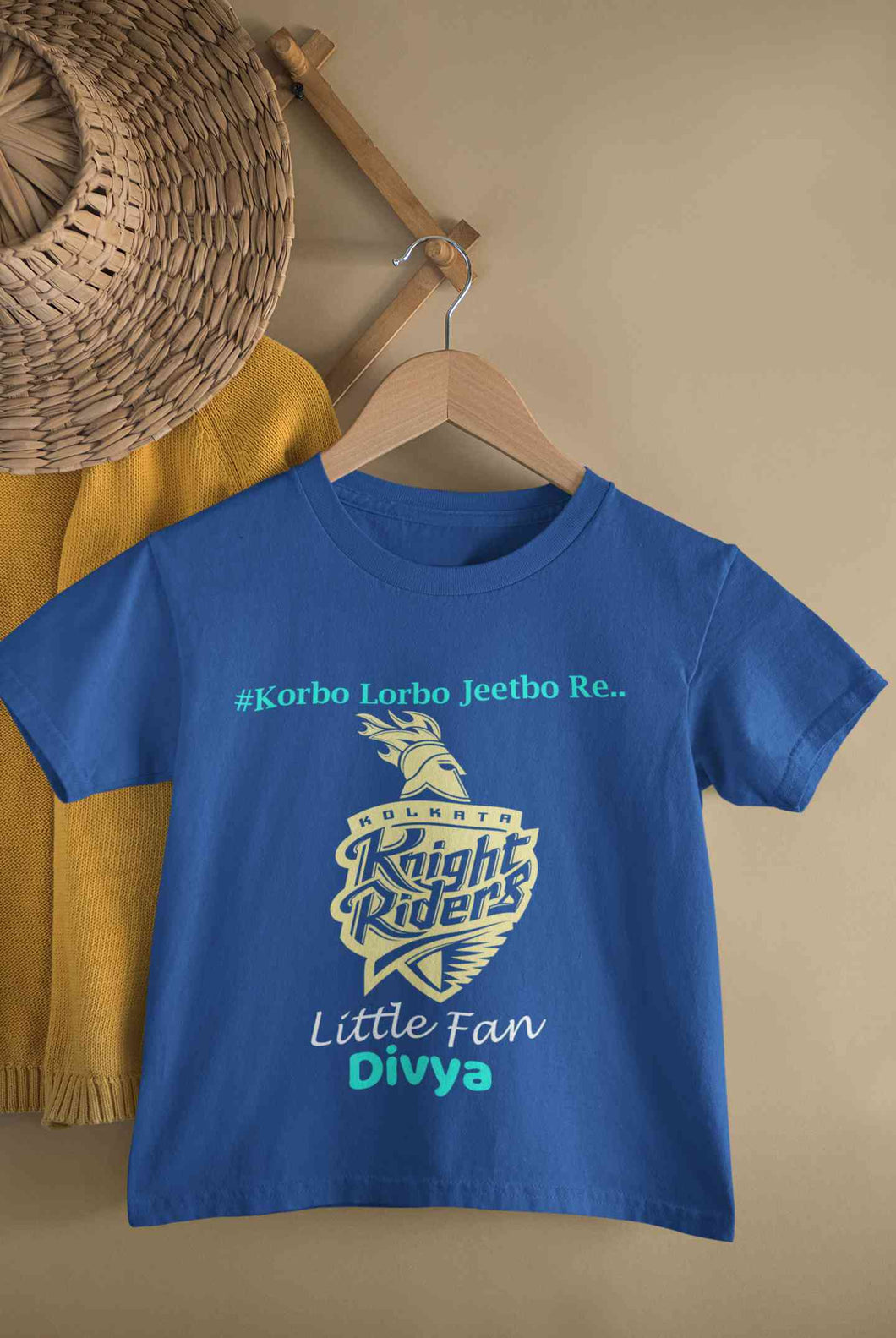 Custom Name IPL KKR Kolkata Knight Riders Korbo Lorbo Jeetbo Re Half Sleeves T-Shirt For Girls -KidsFashionVilla