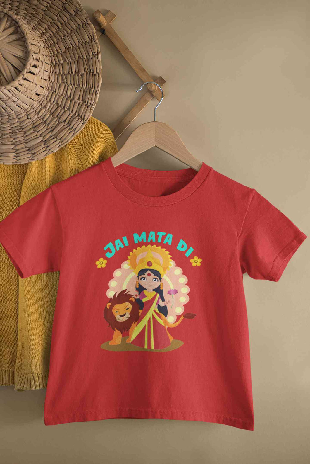 Jai Mata Di Navratri Half Sleeves T-Shirt For Girls -KidsFashionVilla
