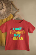 Load image into Gallery viewer, Custom Name First Valentine Half Sleeves T-Shirt For Girls -KidsFashionVilla
