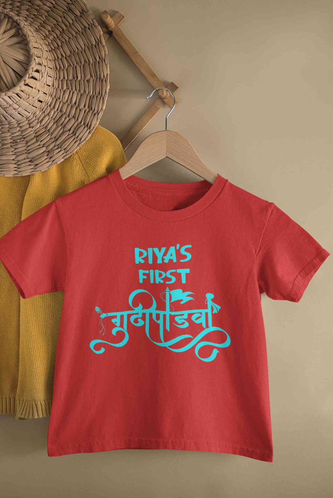 Custom Name First Gudipadwa Half Sleeves T-Shirt For Girls -KidsFashionVilla