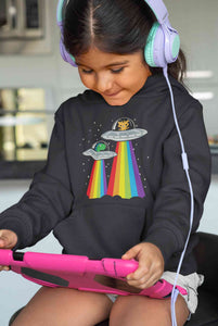 Rainbow Spaceship Cartoon Girl Hoodies-KidsFashionVilla