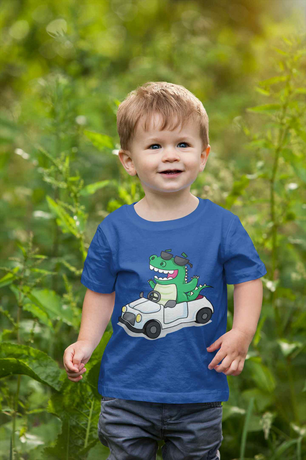 Dino Car Cartoon Half Sleeves T-Shirt for Boy-KidsFashionVilla