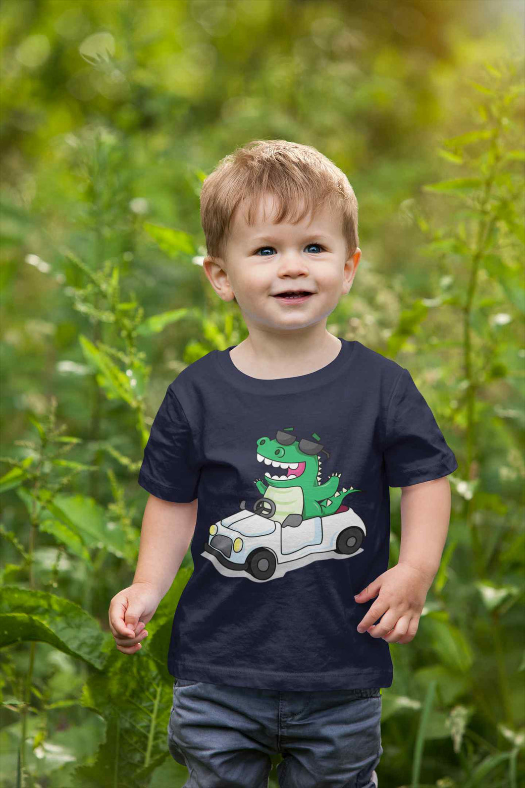 Dino Car Cartoon Half Sleeves T-Shirt for Boy-KidsFashionVilla