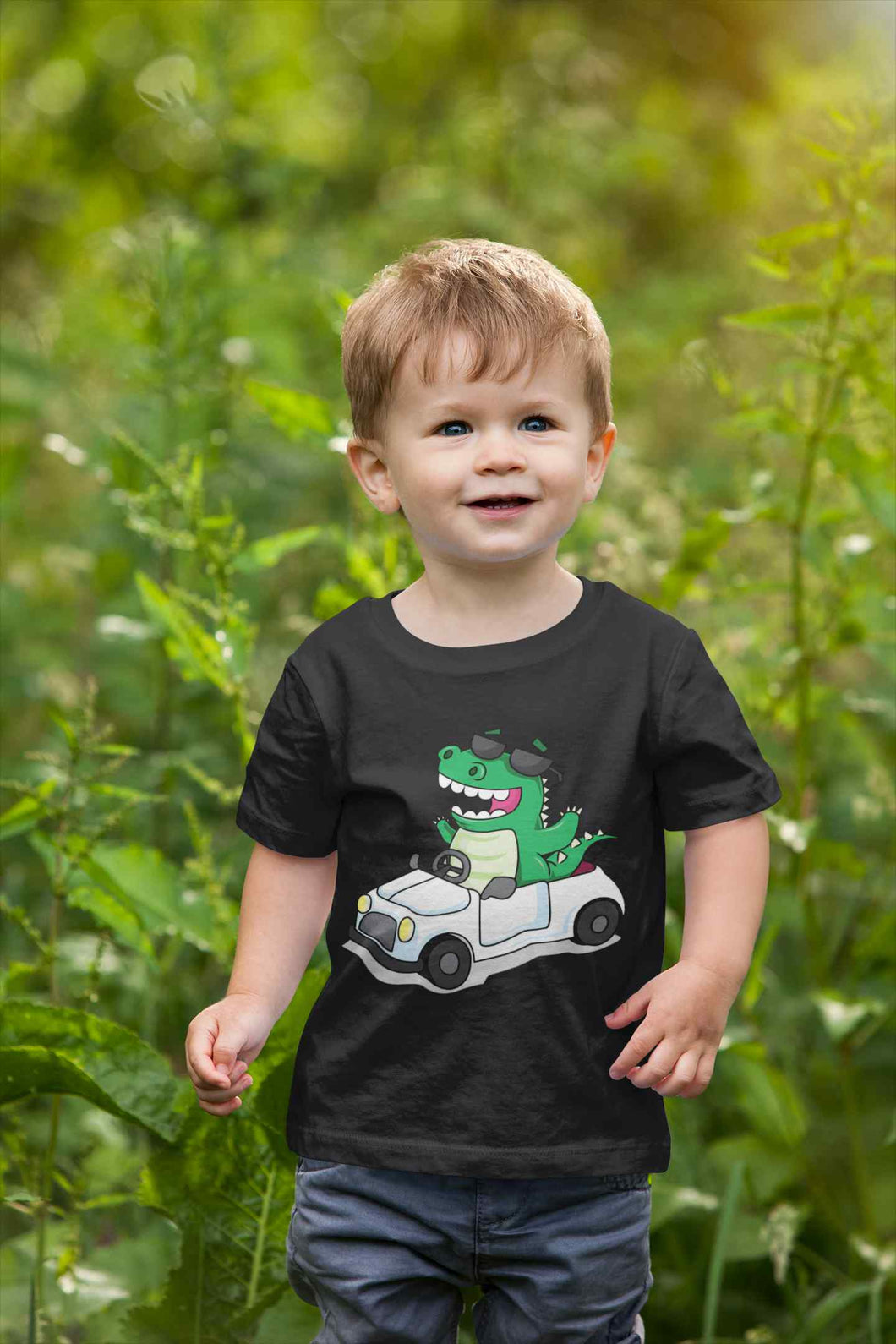 Dino Car Cartoon Half Sleeves T-Shirt for Boy-KidsFashionVilla