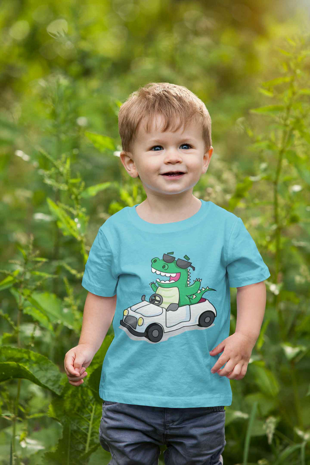 Dino Car Cartoon Half Sleeves T-Shirt for Boy-KidsFashionVilla