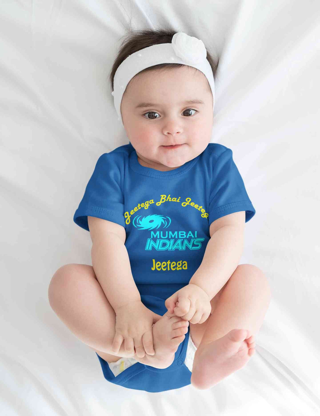 IPL Mumbai Indians Jeetega Bhai Jeetega MI Jeetega Rompers for Baby Girl- KidsFashionVilla