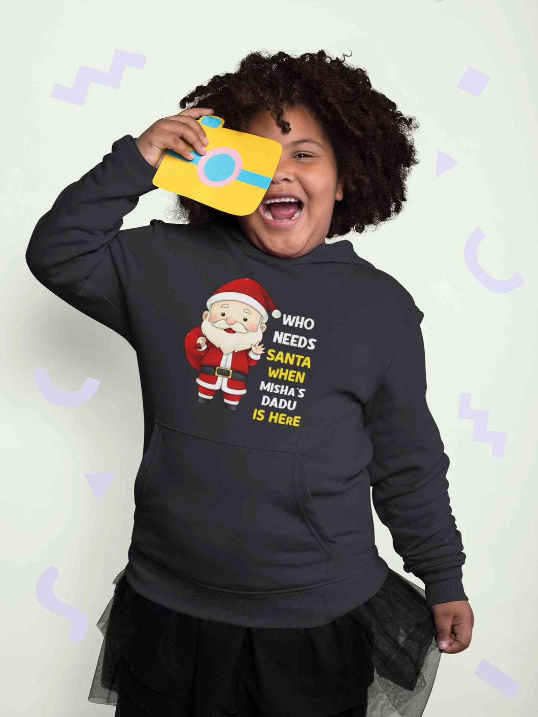 Customized Name Santa Dadu Is Here Christmas Girl Hoodies-KidsFashionVilla