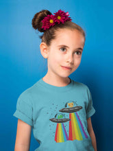 Load image into Gallery viewer, Rainbow Spaceship Cartoon Half Sleeves T-Shirt For Girls -KidsFashionVilla
