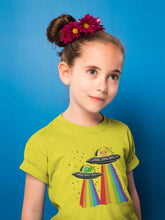 Load image into Gallery viewer, Rainbow Spaceship Cartoon Half Sleeves T-Shirt For Girls -KidsFashionVilla
