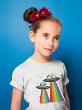 Load image into Gallery viewer, Rainbow Spaceship Cartoon Half Sleeves T-Shirt For Girls -KidsFashionVilla
