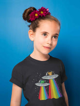 Load image into Gallery viewer, Rainbow Spaceship Cartoon Half Sleeves T-Shirt For Girls -KidsFashionVilla
