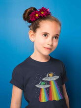 Load image into Gallery viewer, Rainbow Spaceship Cartoon Half Sleeves T-Shirt For Girls -KidsFashionVilla

