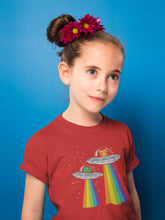 Load image into Gallery viewer, Rainbow Spaceship Cartoon Half Sleeves T-Shirt For Girls -KidsFashionVilla
